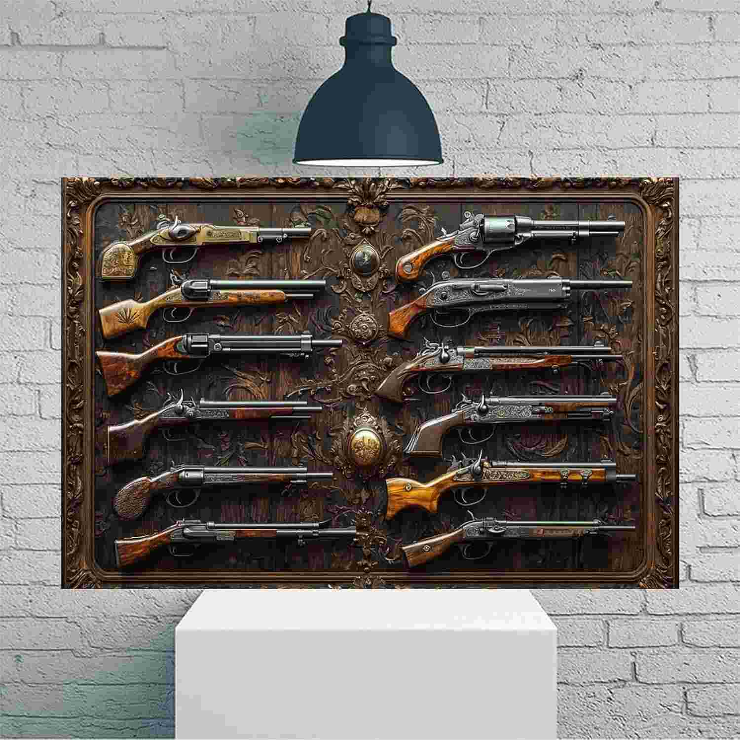 Vitrine de Armas Antigas - Arte de Parede Vintage em Tela Rústica 30,5x45,7cm
