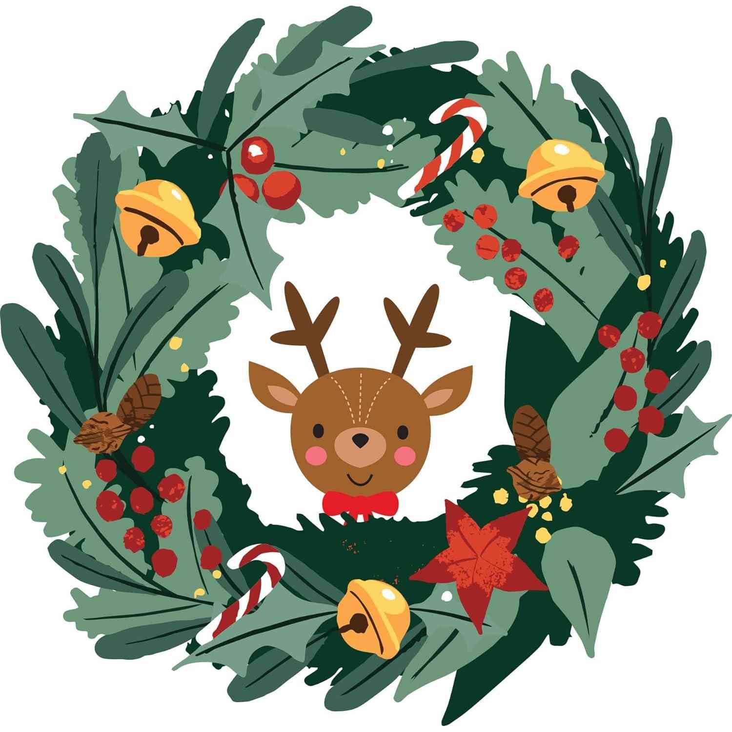 Guirlanda Rena de Natal com Adesivo para Parede e Porta - 40cm | Decoração Fácil e Encantadora