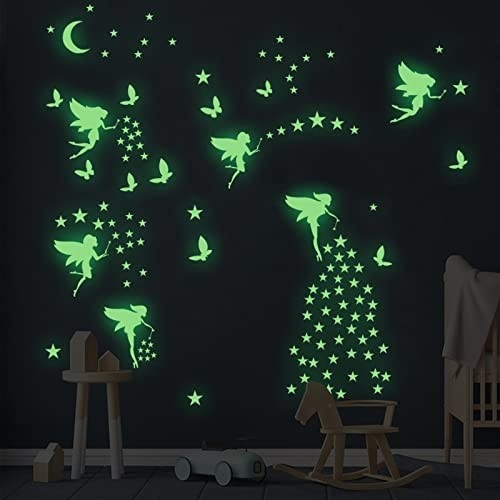 Decalques de Parede de Fadas que Brilham no Escuro - Adesivos Luminosos para Decoração de Quarto Infantil