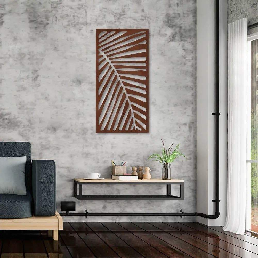 Escultura de Parede Folha da Palmeira 60x49cm - Decoração Moderna e Elegante em Marrom