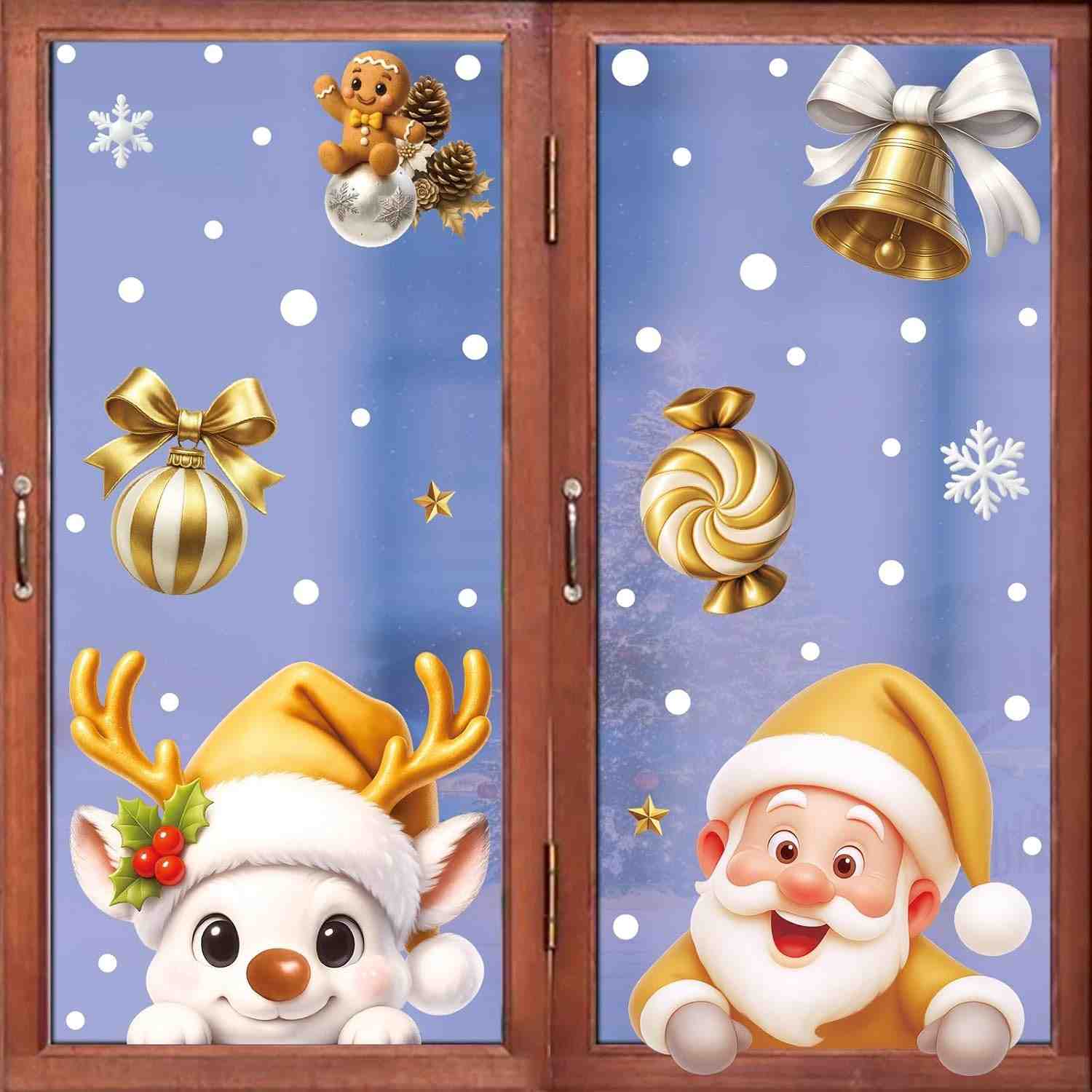 Adesivos de Parede Estáticos de Natal - Papai Noel, Boneco de Neve e Alce | Decoração de Janela Fácil e Reutilizável