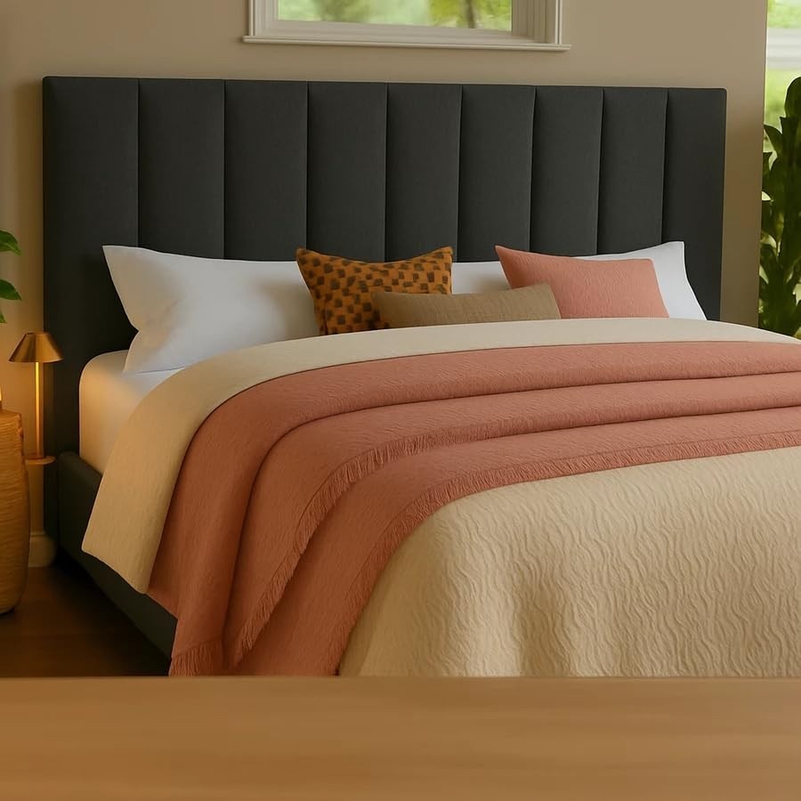 Cabeceira Modular Estofada Cinza para Cama de Casal | Sem Furos na Parede com Fita Dupla Face