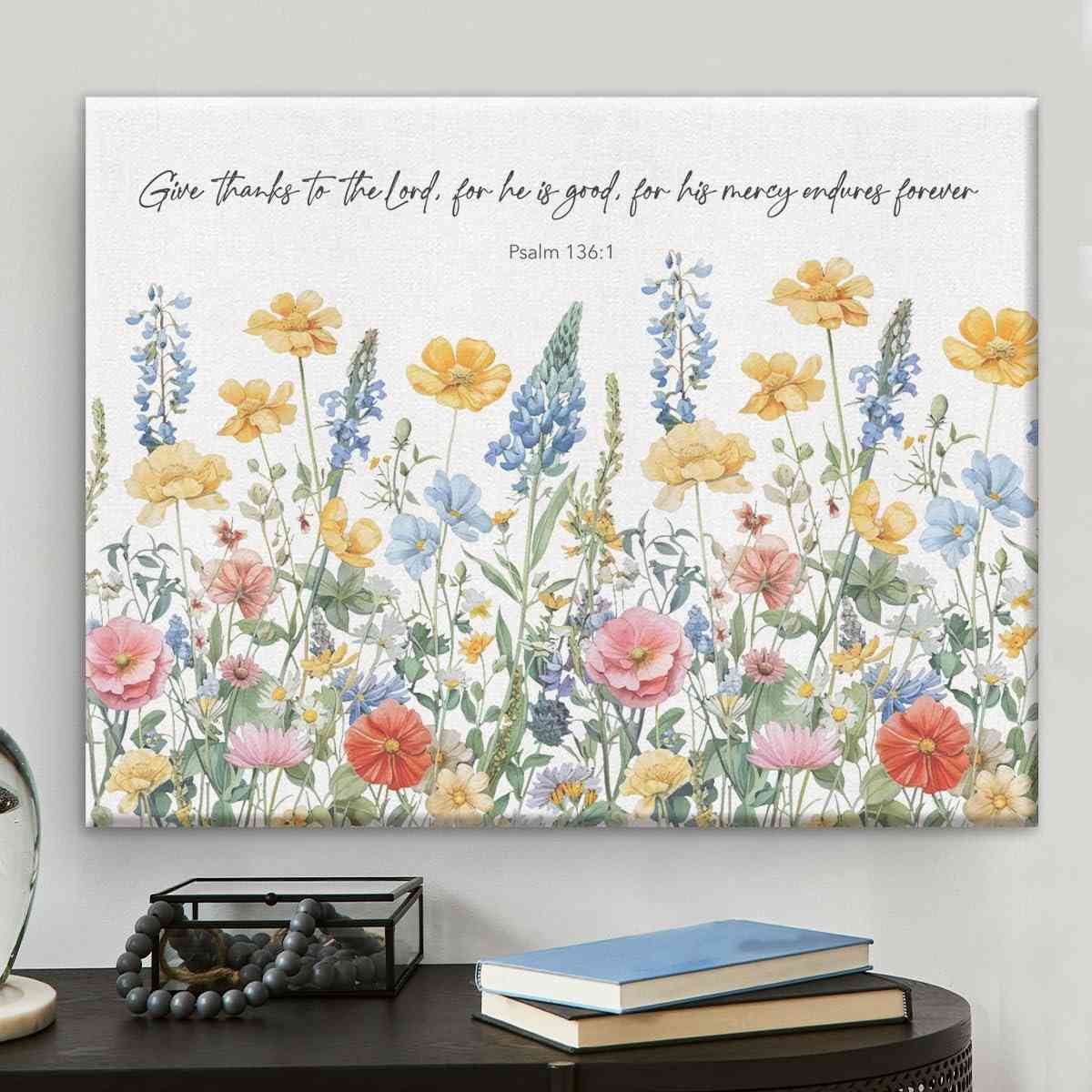 Arte de Parede com Versículo Bíblico Salmo 136:1 - Inspire-se com Fé e Decore com Estilo