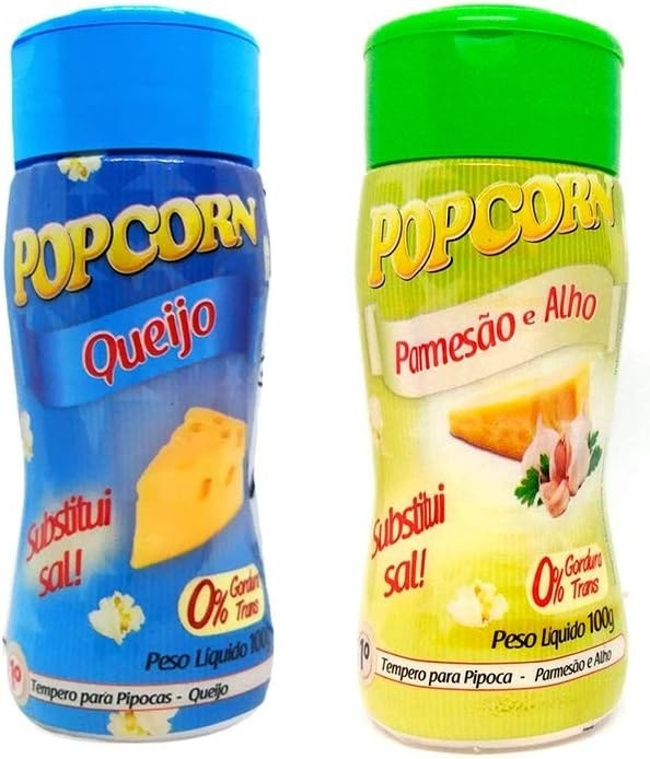 Temperos P/ Pipoca Popcorn Cx 12 Frascos. 6 Queijo - 6 Parmesão e Alho