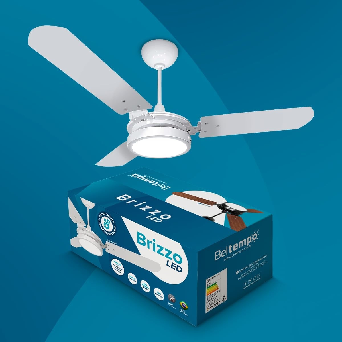 Ventilador de Teto Beltempo Brizzo 220V com LED 6500K e Pás em MDF - Silencioso e Potente