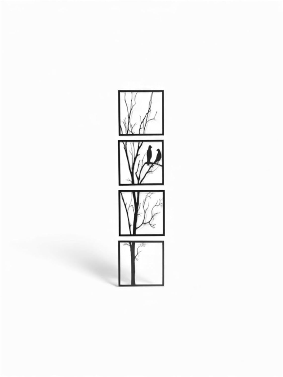 Kit 4 Quadros Decorativos Árvore e Pássaro em MDF 3mm - Design Minimalista Preto