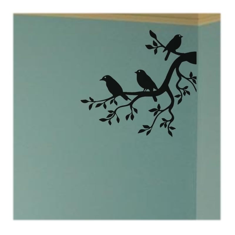 Adesivo Decorativo Galho e Pássaros para Parede e Box - Estilo Canto Preto