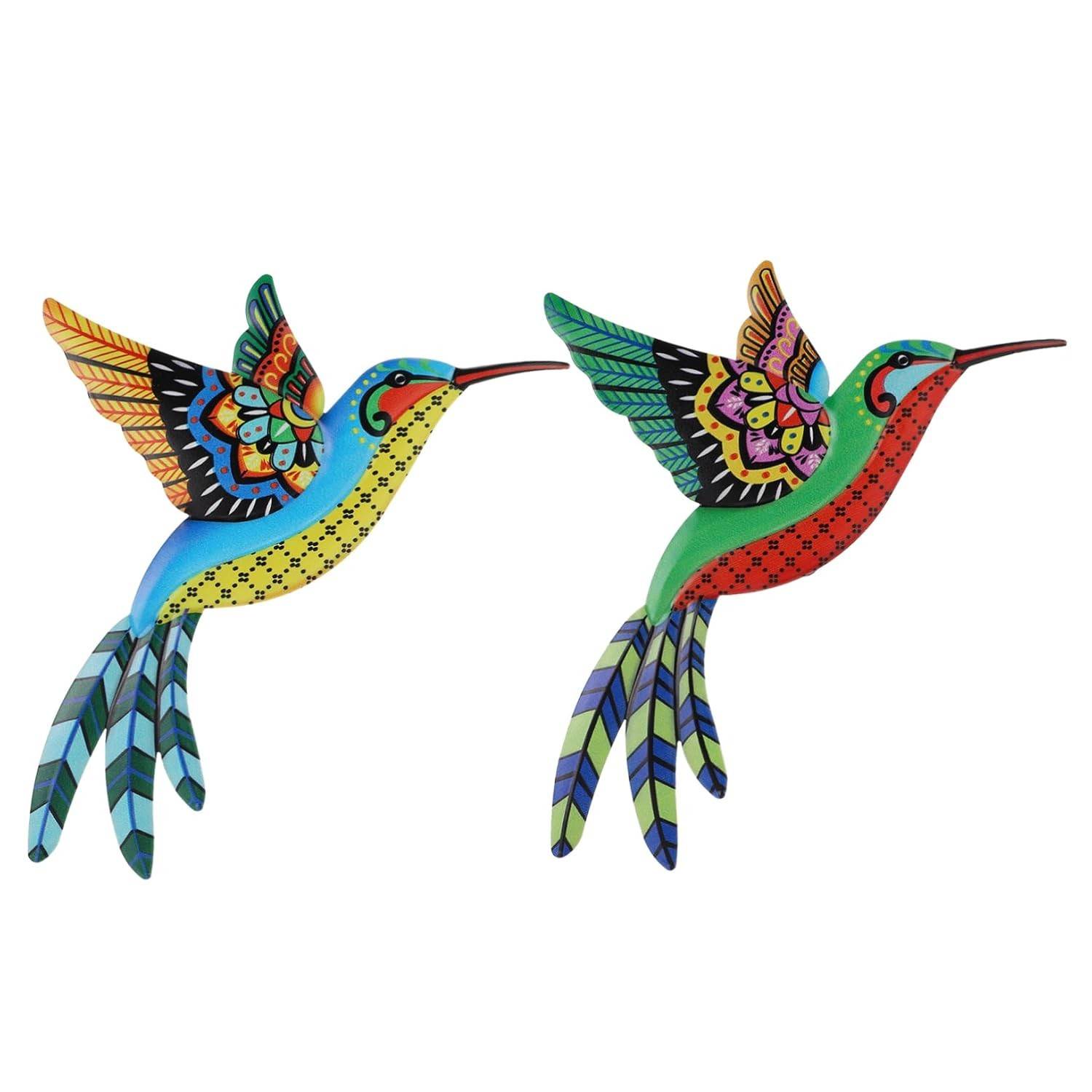 2 Peças Decoração de Parede com Pássaros e Beija-Flores - Artesanato Durável para Interiores e Exteriores