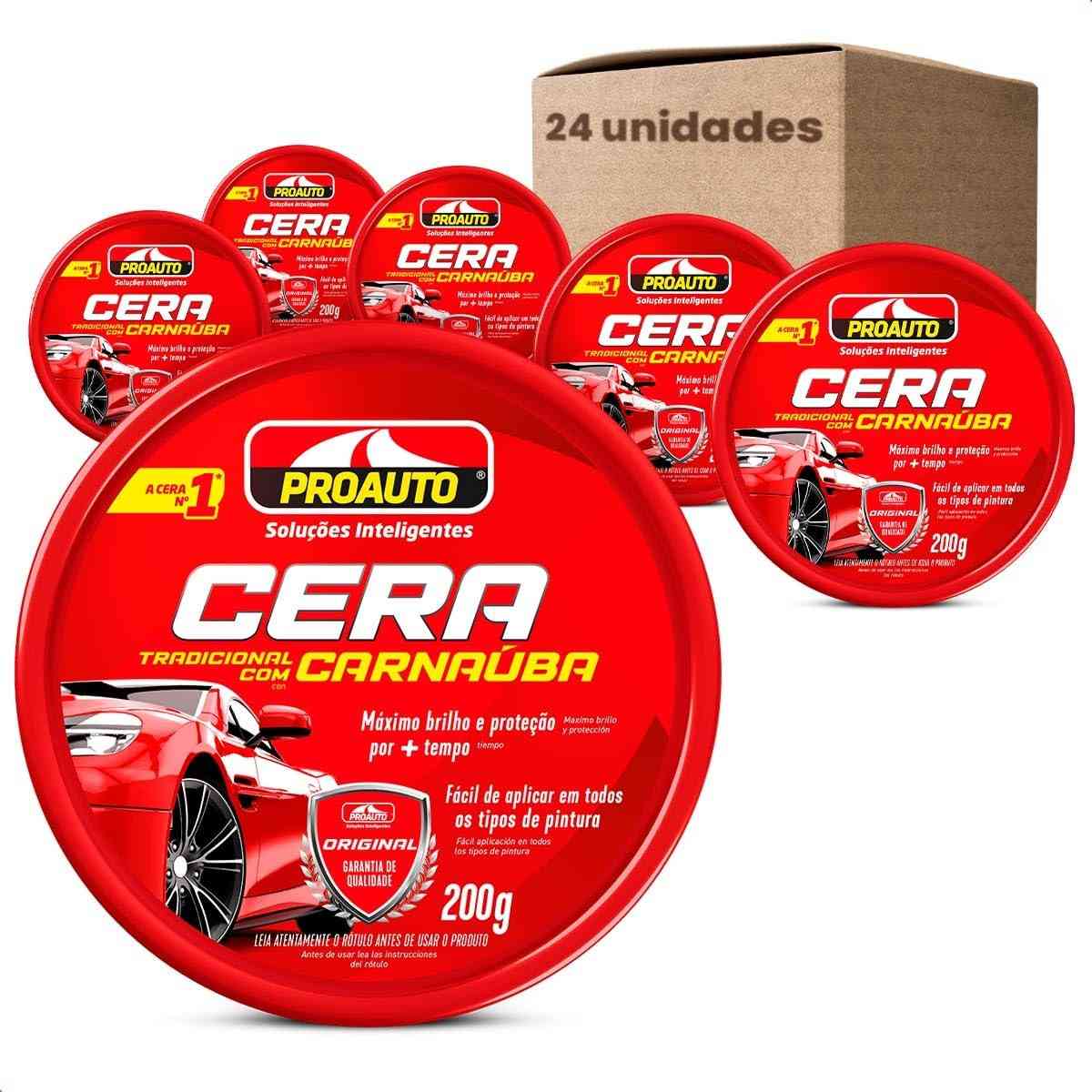KIT 24 Ceras Pasta Automotiva com Carnaúba 200g - Brilho e Proteção Total para seu Carro