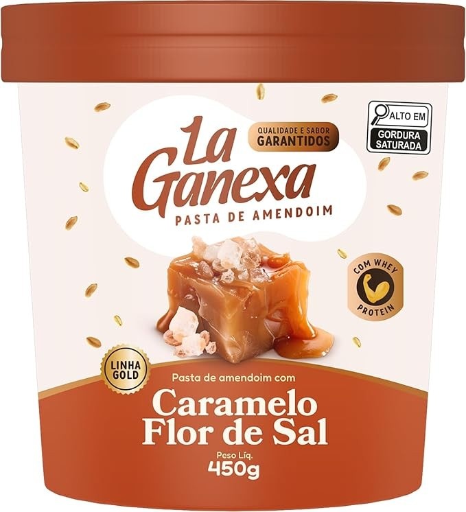 Pasta de Amendoim Integral, Zero, Sabor Caramelo e Flor de Sal com Whey 450g – La Ganexa