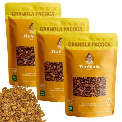 Tia Sônia, Kit 3 Granolas Paçoca Pé de Moleque e Pasta de Amendoim 120g cada Tia Sônia
