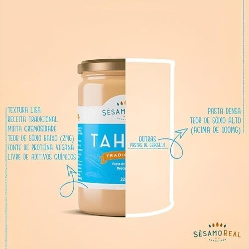 Kit 1 Tahine Tradicional 320g 1 Tahine Integral 350g Sésamo Real Pasta de Gergelim