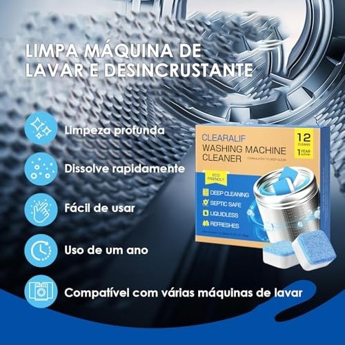 Pastilhas para Limpeza de Máquina de Lavar Roupas - Limpeza Profunda e Eliminação de Odores (24 Unidades)