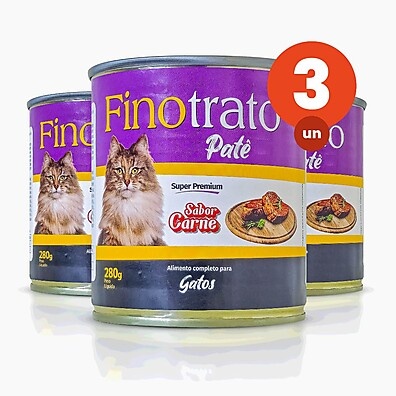 Patê Finotrato Gatos Carne: Kit com 3 Latas 280g