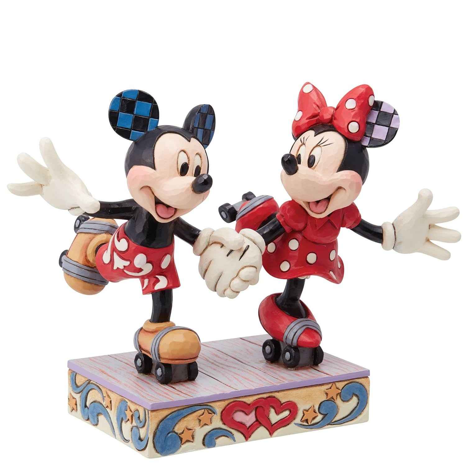 Estatueta Disney Traditions por Jim Shore - Mickey e Minnie Patinando | 14 cm | Coleção Exclusiva