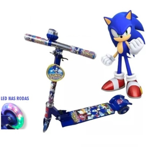 Patinete Infantil 3D Sonic Azul com LED e Buzina – Até 35kg