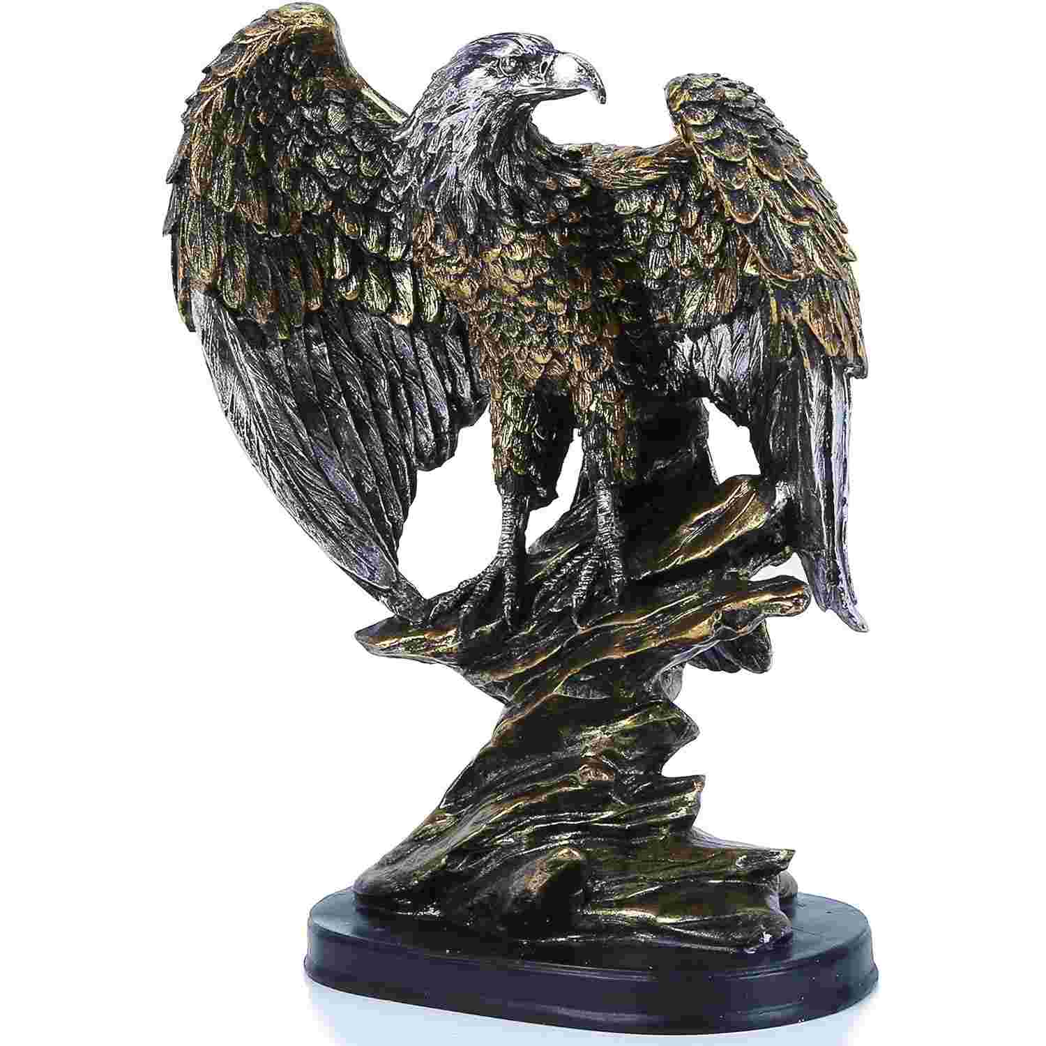 H&W Estátua de Águia Patriótica em Resina com Pátina Bronze - 26cm, Decoração Elegante e Simbólica