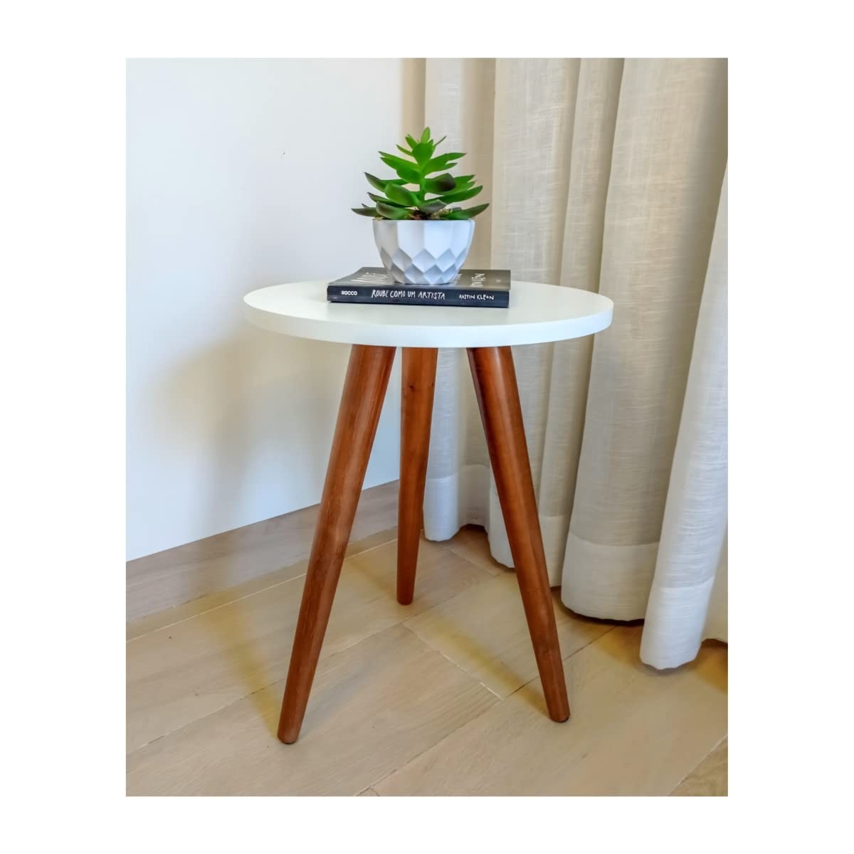 Mesa Decorativa Redonda Moderna Branca 35x45cm - Pé Palito Retro para Sala e Quarto