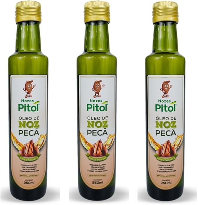 Kit 3 Óleo de Noz Pecã, Nozes Pitol, Extra Virgem, 250ml