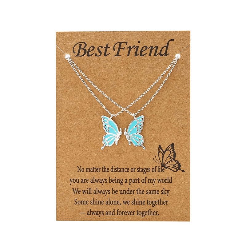 Conjunto Colar Amizade Borboleta Colorida – 2 Peças