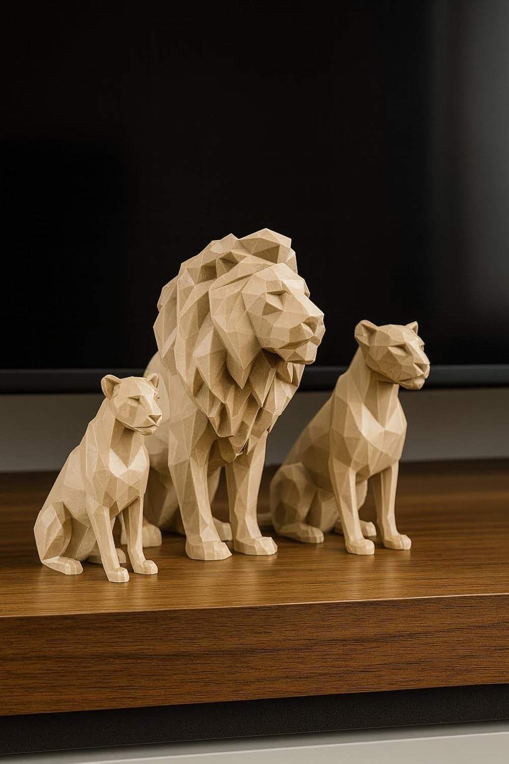 Esculturas Geométricas de Leões - Kit 3 Peças Moderno Luxuoso para Decoração