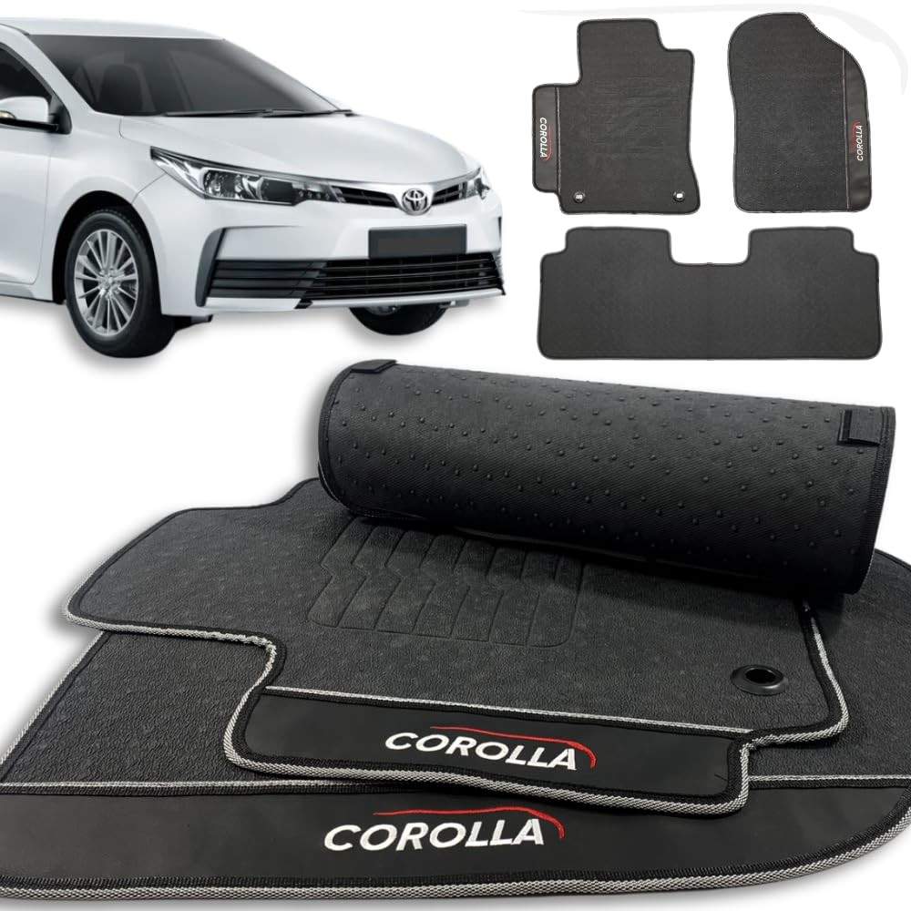 Jogo de Tapete Automotivo Emborrachado Premium para Toyota Corolla 2018-2019 - 3 Peças Impermeável