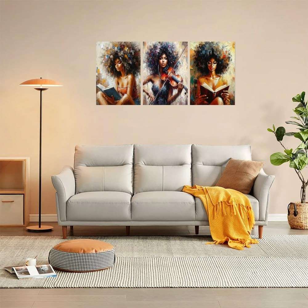 Trio Artístico Mulheres Leitura e Música - 3 Peças 20x30cm - Impressões Sem Moldura