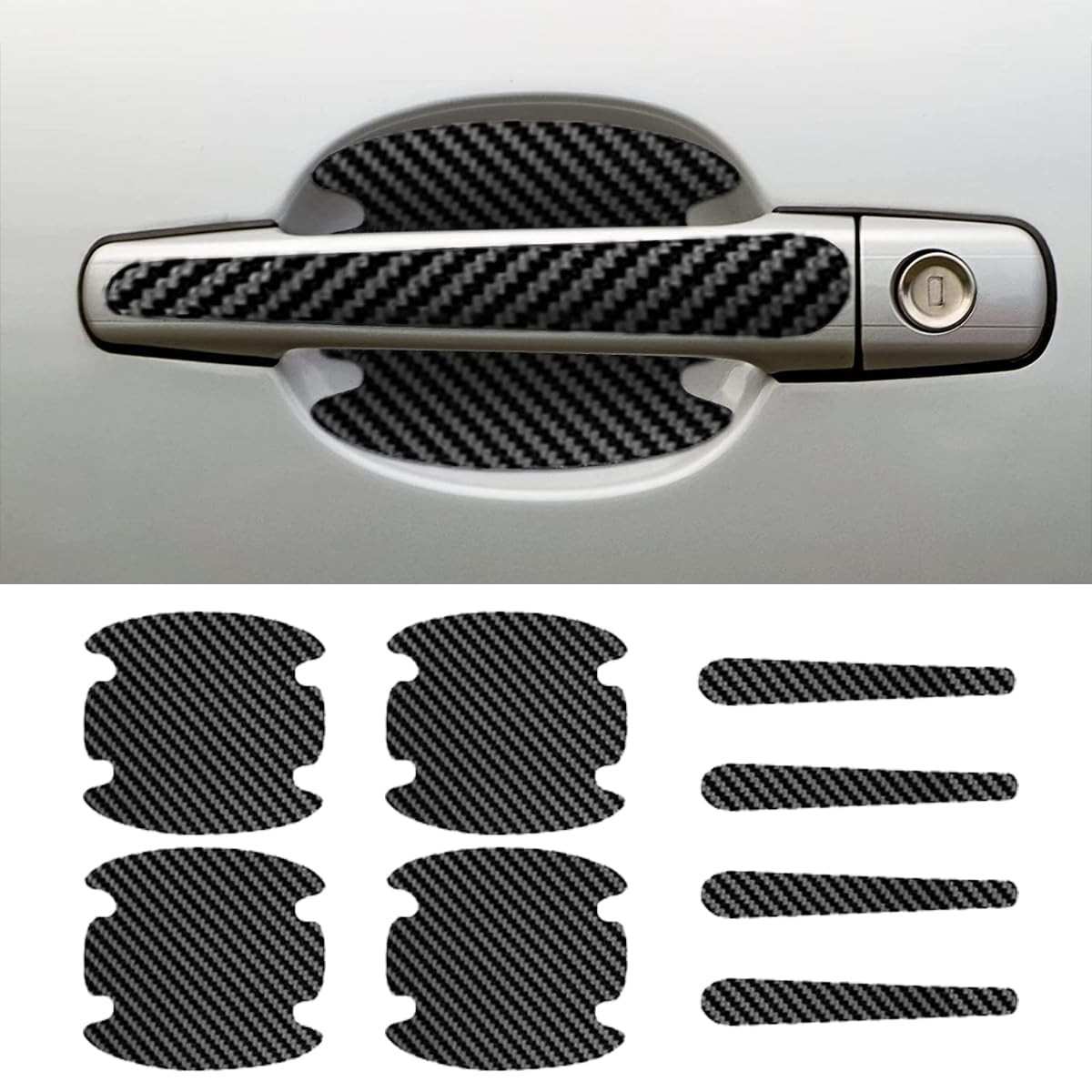 Protetores de Maçaneta Fibra de Carbono: Kit 8 Peças Universal Anti-Arranhão para Carro