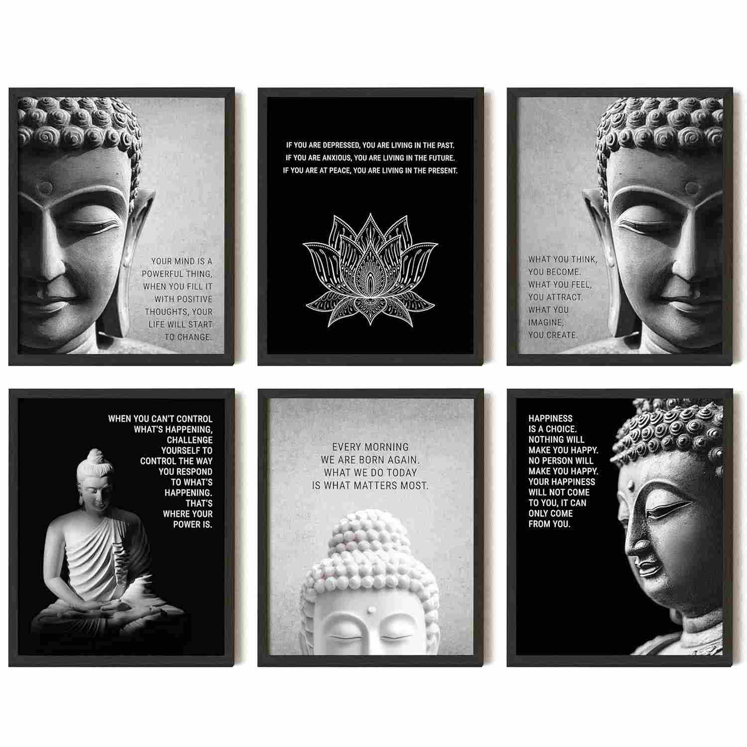 Sacred Tranquility - Pôsteres de Arte Budista para Casa | 6 Peças 20x25cm | Decoração Zen e Meditação