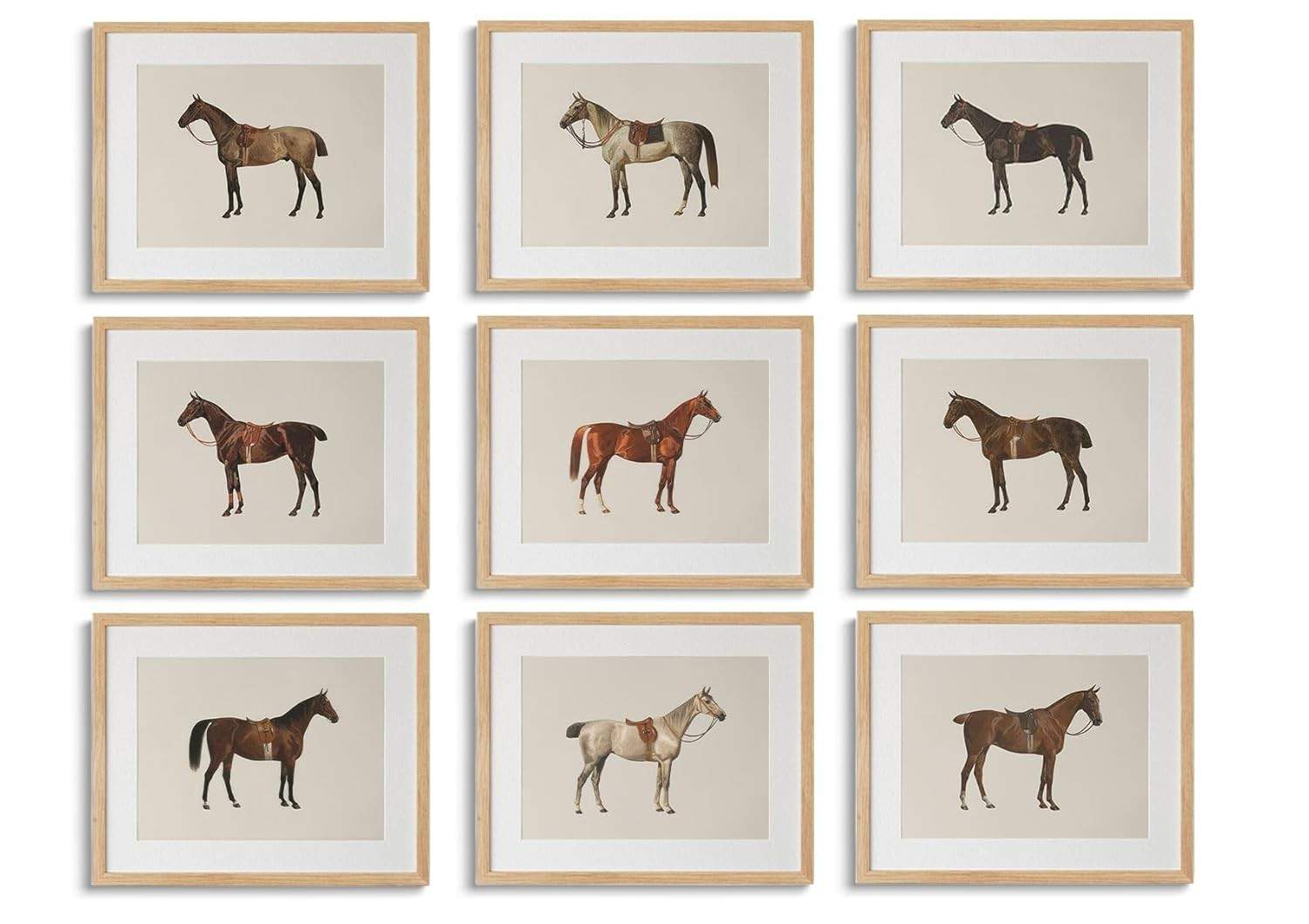 LOARTVE 9 Peças de Pôsteres de Cavalo Vintage - Arte de Parede Rústica para Decoração de Casa e Escritório