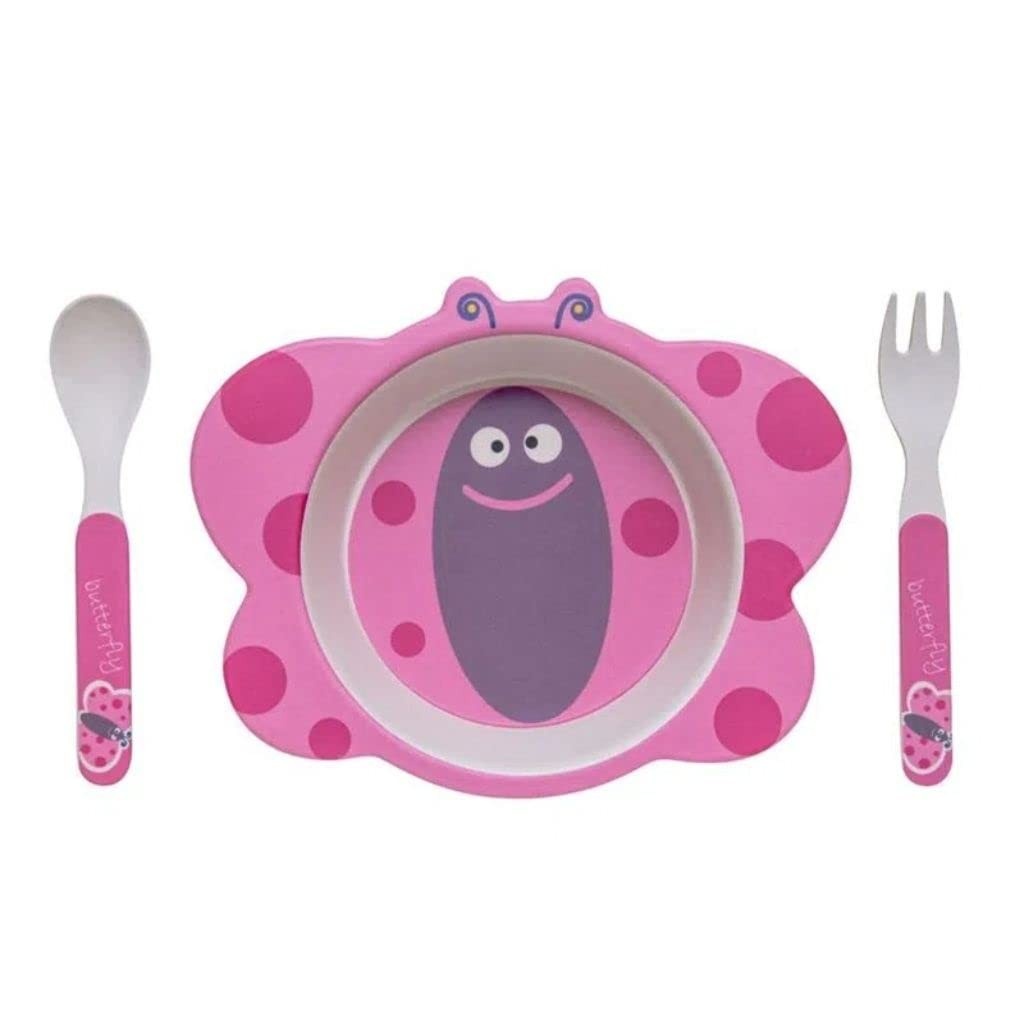 Kit Alimentação Borboleta 3 Peças Eco Girotondo Baby - Rosa e Branco