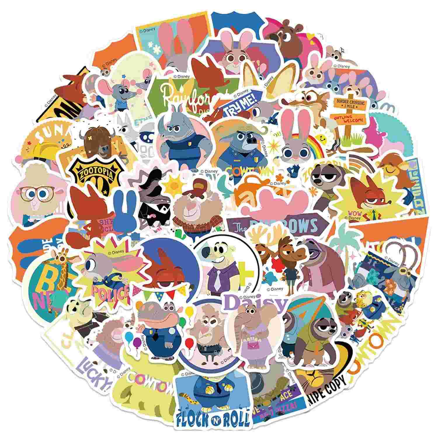 Adesivos Zootopia para Garrafas de Água - 50 Peças Impermeáveis e Modernos para Personalizar Copos, Celulares e Mais