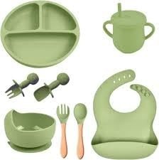 Kit Introdução Alimentar Bebê 8 Peças em Silicone Rosa - Seguro, Livre de BPA e Antibacteriano