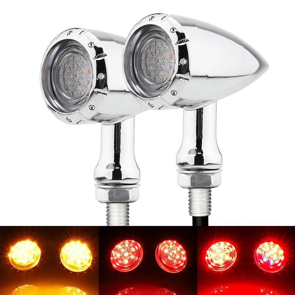 Luzes Traseiras LED Moto Bullet SMD 2 Peças: Freio, Seta e Lanterna (Cromado)