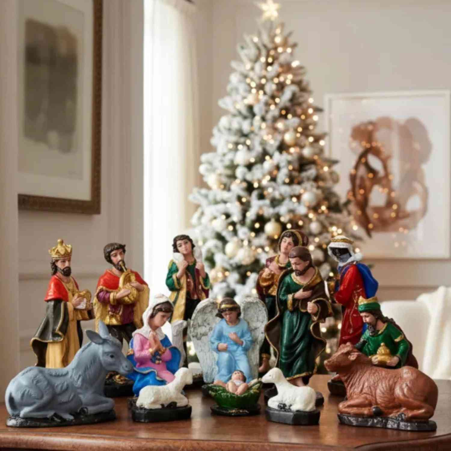 Presépio de Natal 18 Peças em Resina - Decoração Tradicional e Elegante