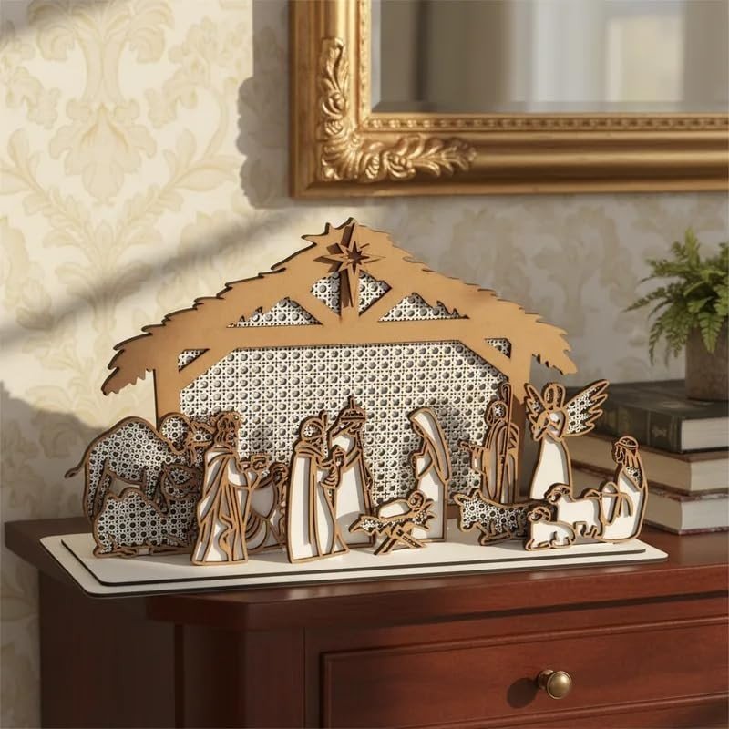 Presépio de Natal 13 Peças Branco com Detalhes em Palha Indiana | Decoração Tradicional e Sofisticada