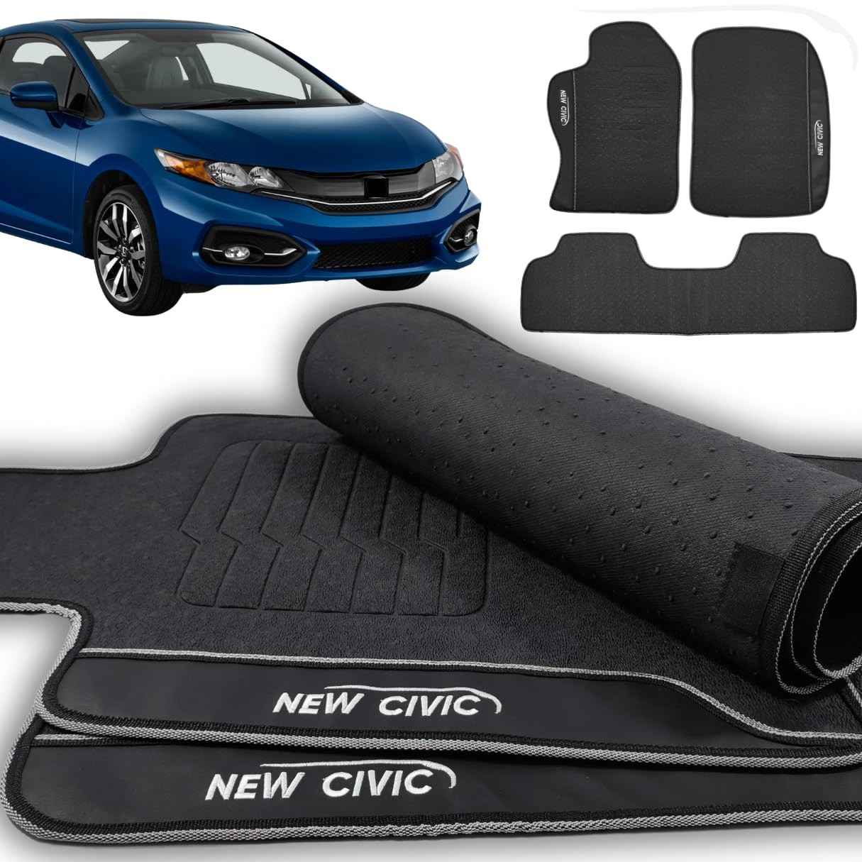 Jogo de Tapetes Automotivos Premium Emborrachado Impermeável para New Civic 2014-2016 (3 Peças)