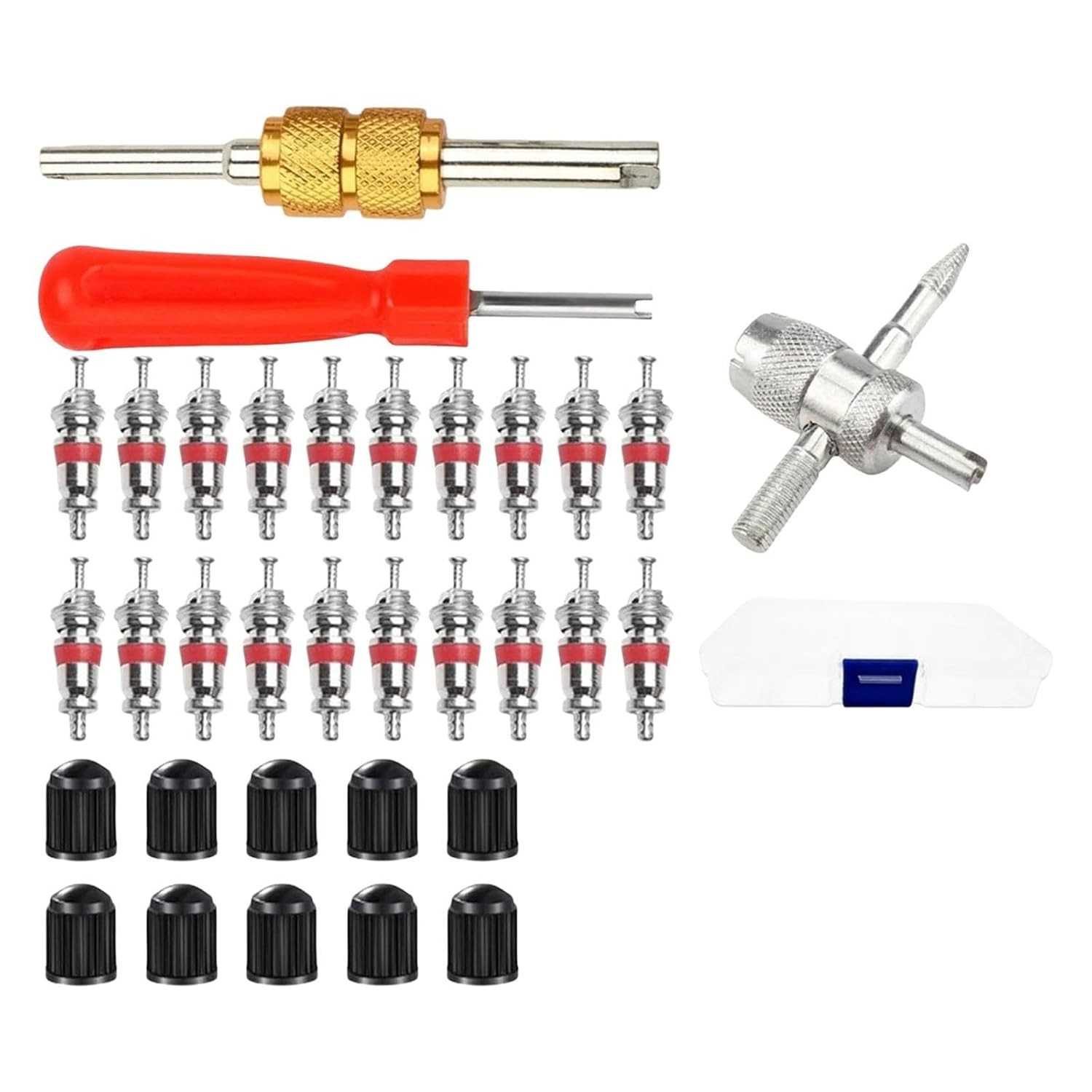 Kit Completo 33 Peças QccHieUs: Remoção e Instalação de Núcleo de Válvula de Pneu para Carros, Motos e Bicicletas