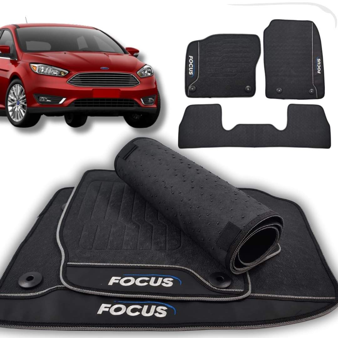 Tapete Borracha Premium Impermeável para Ford Focus 2015-2019 (3 Peças)