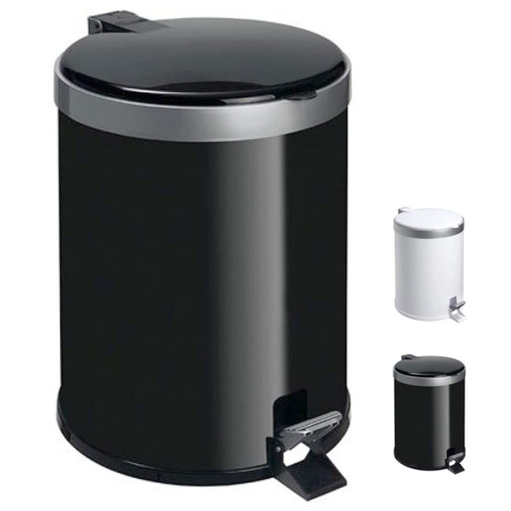 Lixeira com Pedal 5L em Polipropileno Preto - Tampa Reta com Aro Prata | Acionamento por Pedal, Sem Contato, Moderna e Higiênica