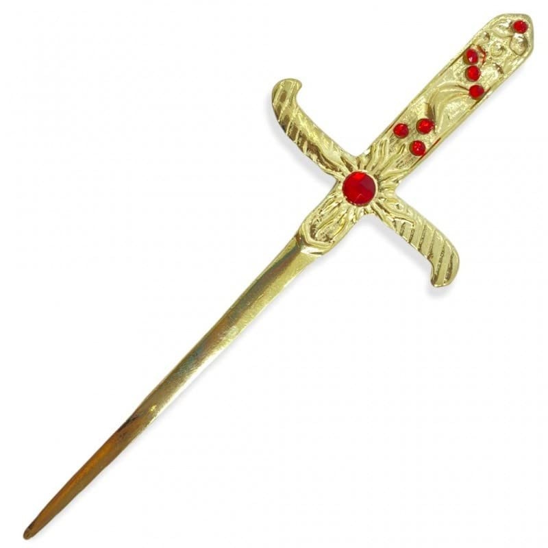 Adaga Cigana em Metal Dourado com Pedra Vermelha - 19 cm - Estilo Étnico e Místico