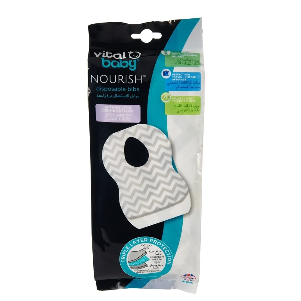 Vital Baby Nourish Babador Descartável com pega migalhas, 20 unid