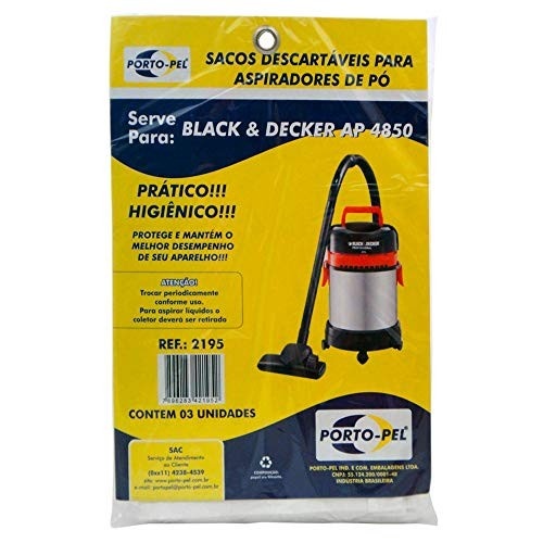 Pacote com 3 Sacos Descartáveis para Aspirador Black & Decker AP4850 - Porto-Pel 2195