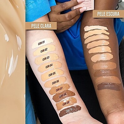 Base Matte Alta Cobertura PhalleBeauty: 10 Cores para Todos os Tipos de Pele