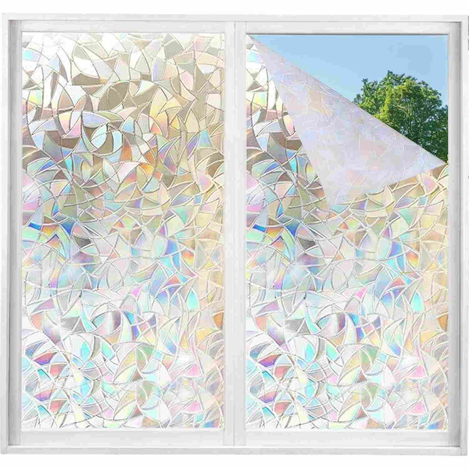 Película de Privacidade Arco-Íris 3D para Janelas | Adesivo Estático Decorativo com Efeito Visual Colorido
