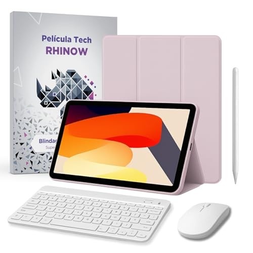 Kit Capa Slim para Xiaomi Redmi Pad SE 11": Película de vidro + Caneta Precision + Teclado e Mouse (Rhinow) (Azul Escuro)