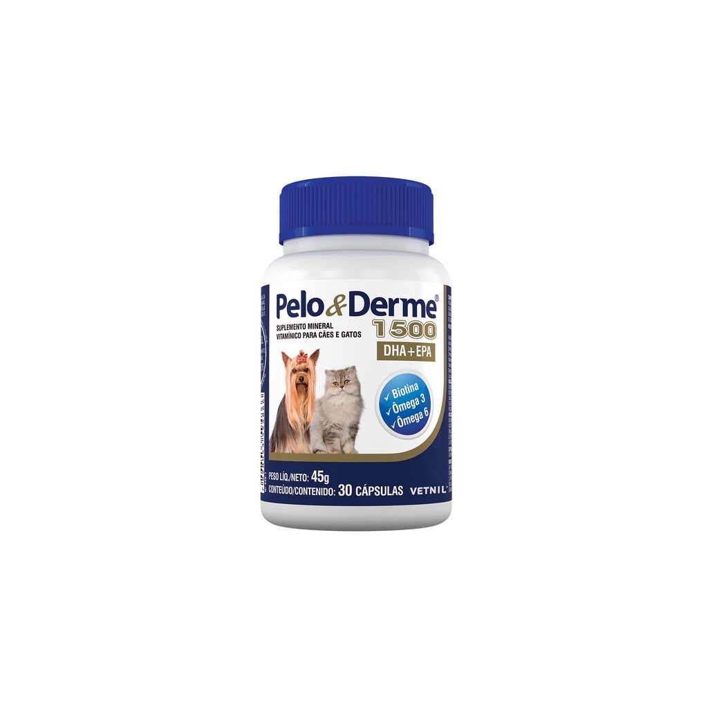 Pelo & Derme 1500mg: Suplemento para Pelos e Pele de Cães e Gatos