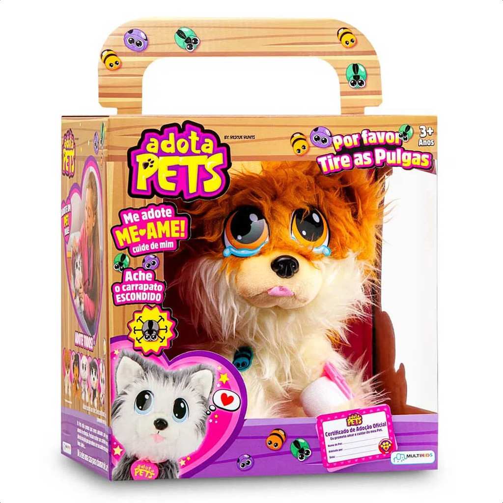 Pelúcia Cachorrinho Adota Pets Lulu 17cm - Brinquedo de Afeição com Acessórios