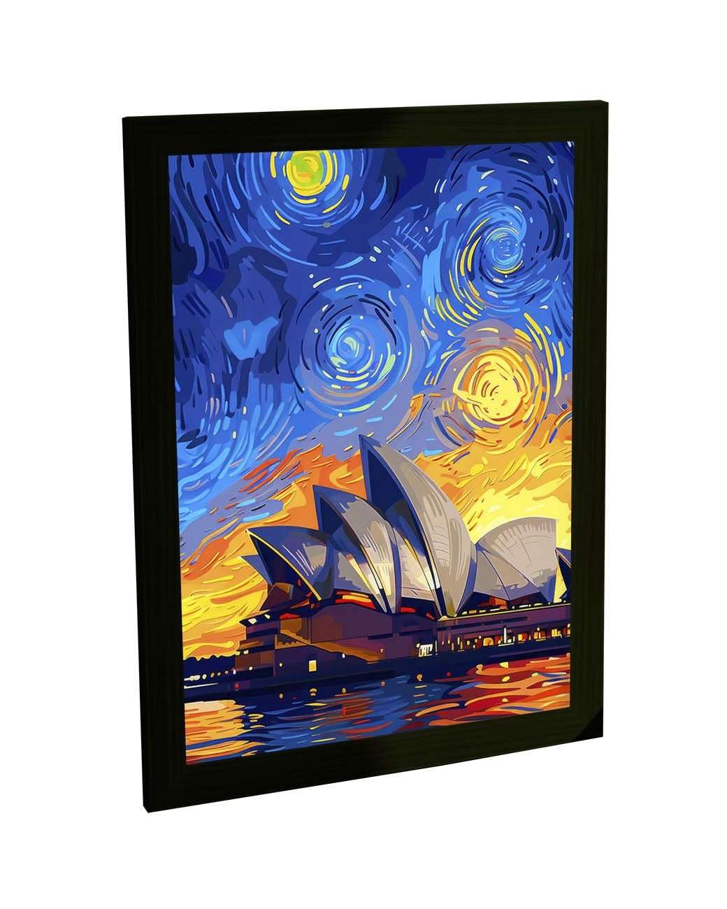 Quadro Decorativo Ópera de Sydney Estilo Van Gogh - Moldura Pronta para Pendurar