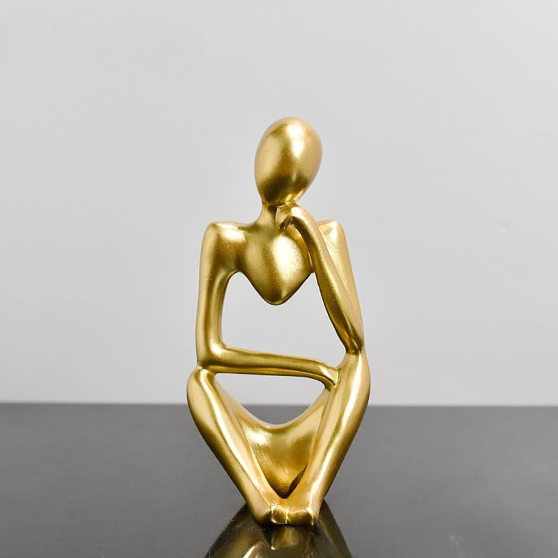 Escultura de Pensador em Resina Dourada - Estátua Moderna para Escritório e Decoração de Mesa